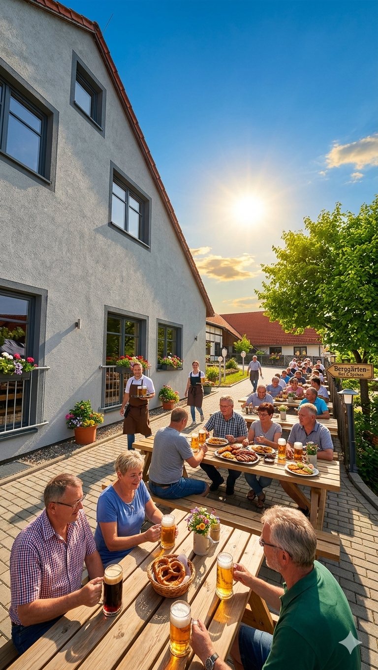 Außengastronomie und Biergarten im Innenhof des Apfelhofs Dohna